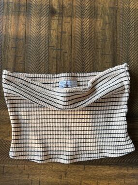 Urban Outfitters Cream and Black Striped Rib Tube Top